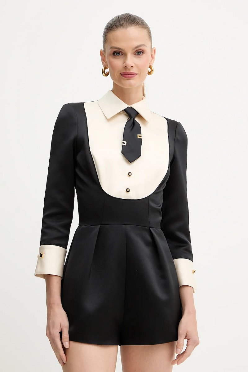 Overal Elisabetta Franchi černá barva, s límečkem, TU06657E2