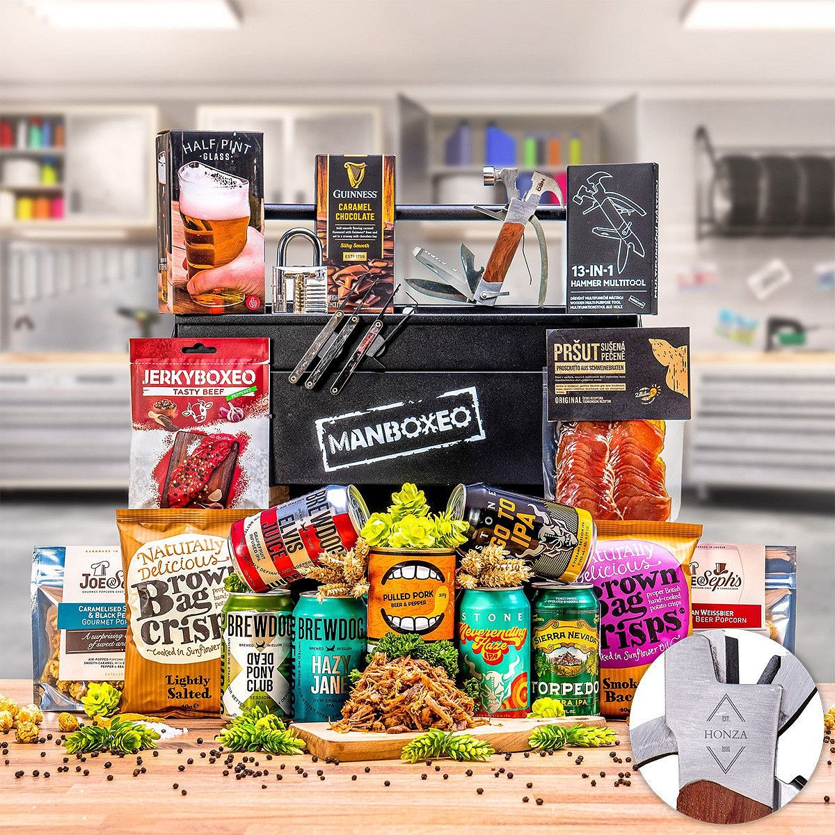 Toolboxeo pro pivaře + Multitool | Dárkový kufr na nářadí | Dárek pro muže, kutila, tátu, dědu | Dárek k narozeninám, výročí | Dárkový koš, box